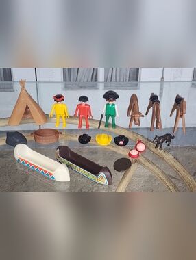 Vintage, Rare 1974 Playmobil Native American Play Set, 20 Piece Set